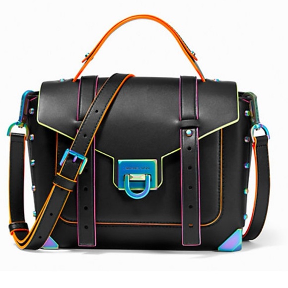 NWT Michael Kors Manhattan Contrast Trim Satchel with Strap. Black - Picture 1 of 14